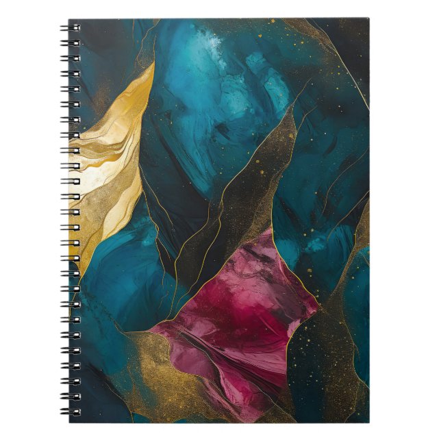 Midnight Teal & Gold Marmor Fusion Anteckningsbok (Framsidan)