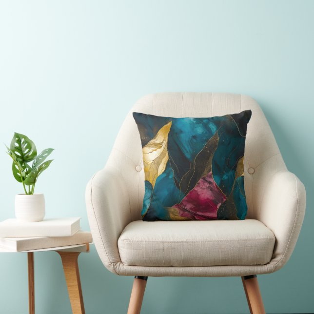 Midnight Teal & Gold Marmor Fusion Kudde (Stol)