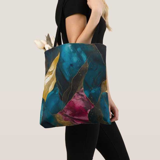 Midnight Teal & Gold Marmor Fusion Tygkasse (Närbild)