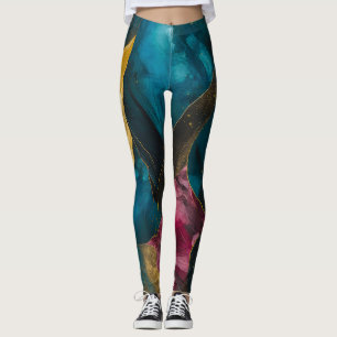 Midnight Teal & Guld Marmor Fusion Leggings