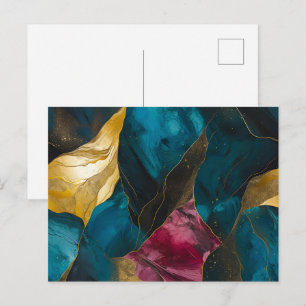 Midnight Teal & Guld Marmor Fusion Vykort