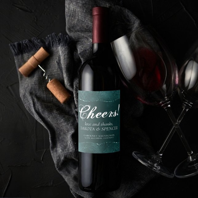 Midnight Teal Romantik | Favoriter för Satiny Grun Vinflaska Etikett (Skapare uppladdad)