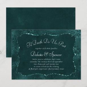 Midnight Teal Romantik Mörk Satiny Grunge Bröllo Inbjudningar