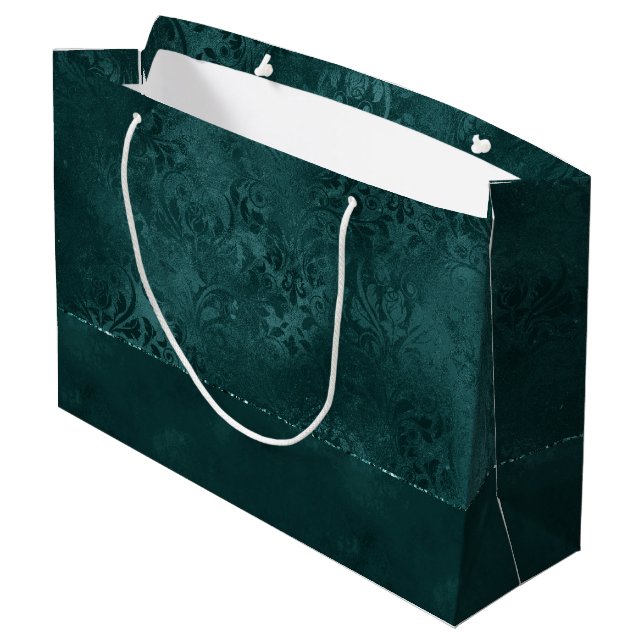 Midnight Teal Romantik | Mörk Satiny Grunge Damask (Baksidan Vinklad)