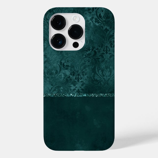 Midnight Teal Romantik | Mörk Satiny Grunge Damask (Baksida)