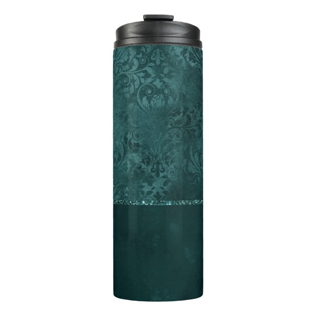 Midnight Teal Romantik | Mörk Satiny Grunge Damask (Framsida)