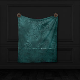 Midnight Teal Romantik | Mörk Satiny Grunge Damask Fleecefilt