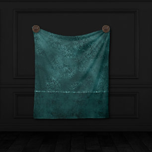 Midnight Teal Romantik   Mörk Satiny Grunge Damask Fleecefilt