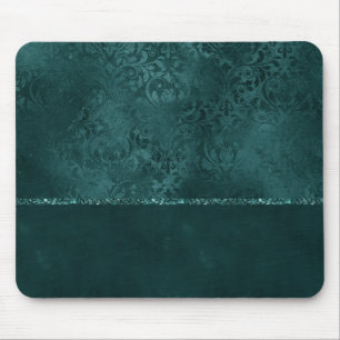 Midnight Teal Romantik Mörk Satiny Grunge Damask Musmatta