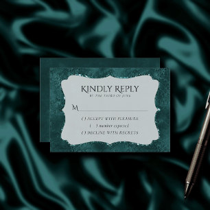 Midnight Teal Romantik Mörk Satiny Grunge Damask OSA Kort