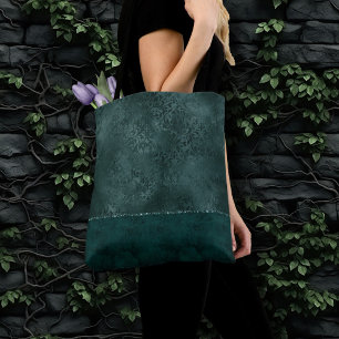 Midnight Teal Romantik   Mörk Satiny Grunge Damask Tygkasse