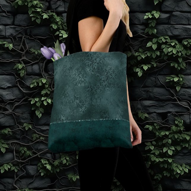 Midnight Teal Romantik | Mörk Satiny Grunge Damask Tygkasse (Skapare uppladdad)