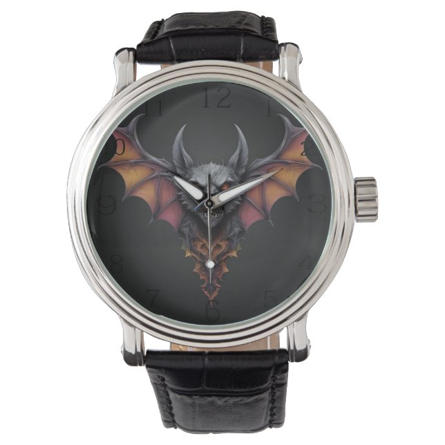"Midnight Terror: Bläck Teckning i ett Scary Fladd Armbandsur (Framsida)