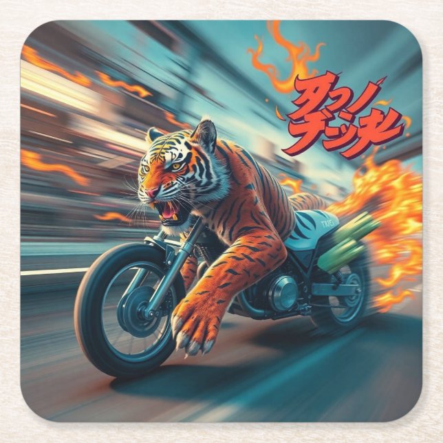 Midnight Tiger Rider Underlägg Papper Kvadrat (Framsidan)