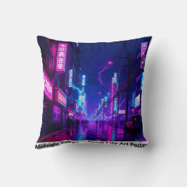 Midnight Tokyo — Neon Cyberpunk Throw Pillow Kudde