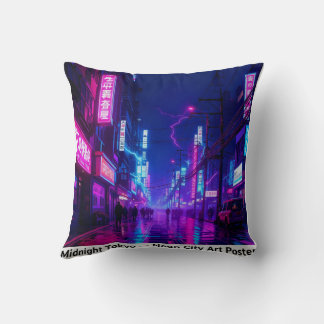 Midnight Tokyo — Neon Cyberpunk Throw Pillow Kudde