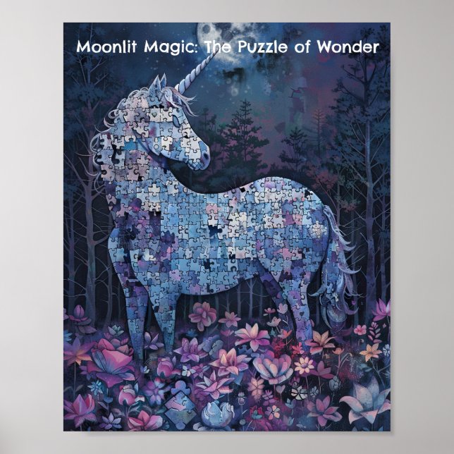 Midnight Unicorn Puzzle - Celestial Fantasy Art Poster (Framsidan)