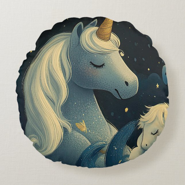 Midnight Unicorn Slumber Party Rund Kudde (Framsidan)