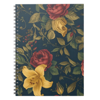 Midnight Victorian Floral – Yellow Lilies & Roses Anteckningsbok