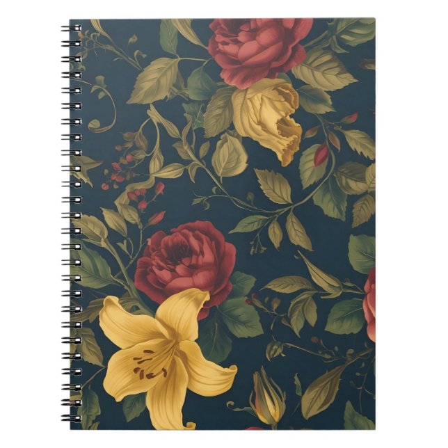 Midnight Victorian Floral – Yellow Lilies & Roses  Anteckningsbok (Framsidan)