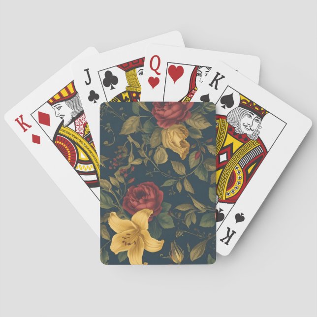 Midnight Victorian Floral – Yellow Lilies & Roses  Casinokort (Baksidan)