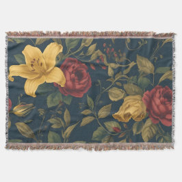 Midnight Victorian Floral – Yellow Lilies & Roses Filt