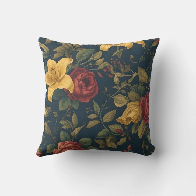 Midnight Victorian Floral – Yellow Lilies & Roses  Kudde (Baksida)