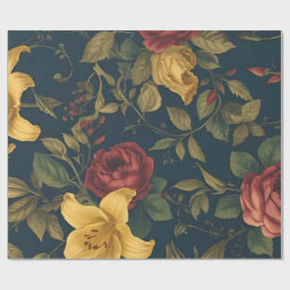 Midnight Victorian Floral – Yellow Lilies & Roses Presentpapper