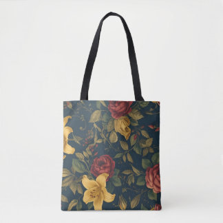 Midnight Victorian Floral – Yellow Lilies & Roses Tygkasse