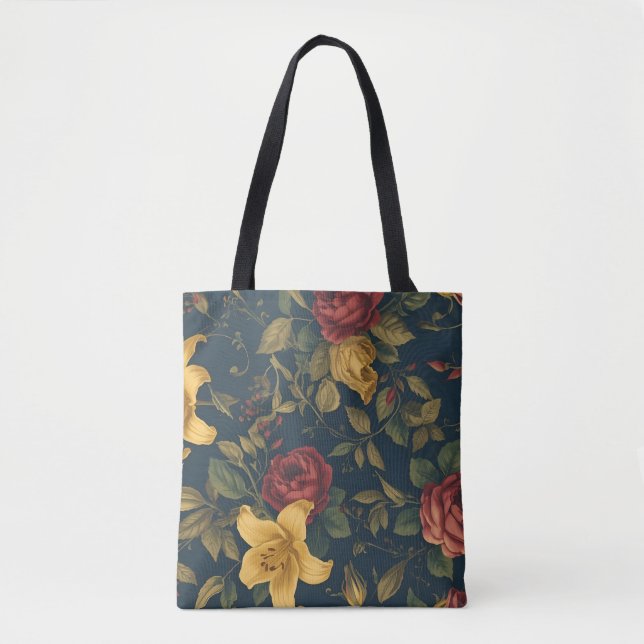 Midnight Victorian Floral – Yellow Lilies & Roses  Tygkasse (Framsida)