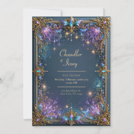 Midnight Violet Celestial Filigree Bröllop Inbjudningar