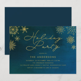 Midnight Watercolor Guld Snowflake Julfest Inbjudningar