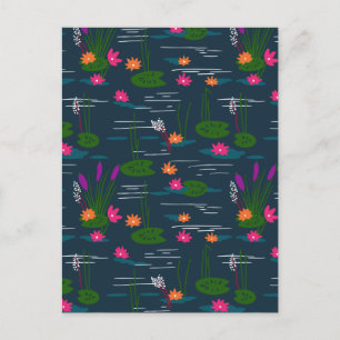 Midnight Whimsical Lotus Blommigt Garden Helg Vykort