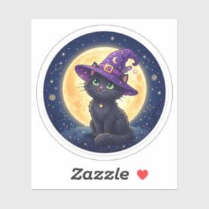 Midnight Witch Svart Katt Överstor Hatt Halloween Klistermärken