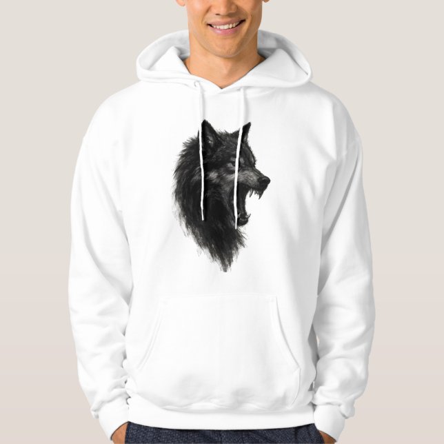 Midnight Wolf Head Roar Hoodie (Framsida)