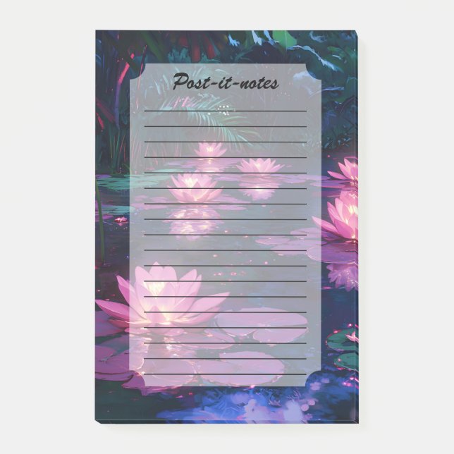Midnight Zen Nature Pink Lotus Pond Post-it Block (Framsida)