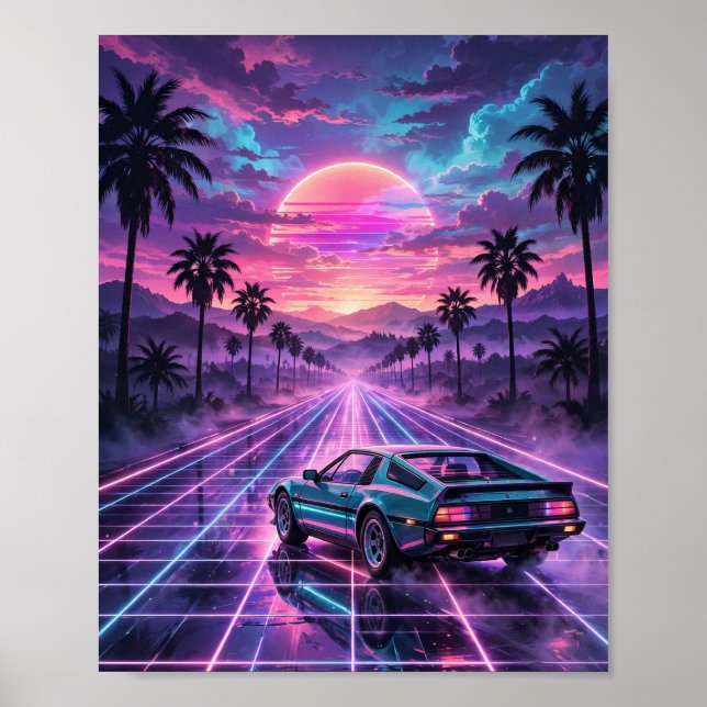 Midnightkörning — Retro Synthwave Bil Poster (Framsidan)