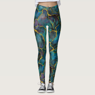 Midnught Blue Marble med guld venines Leggings