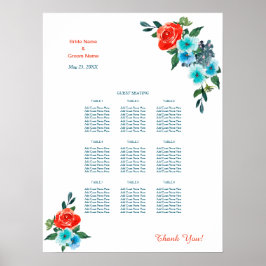 Midsätesdiagram för korall och akvatisk Blommigt B Poster