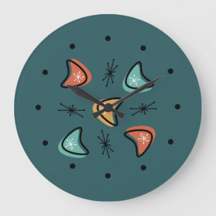 Midsekel Boomerangs Starbursts Teal Stor Klocka