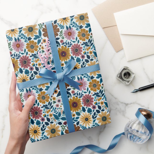 Midsekels Boho Blommigt Wildblommblommor Nursery Presentpapper (Gifting)