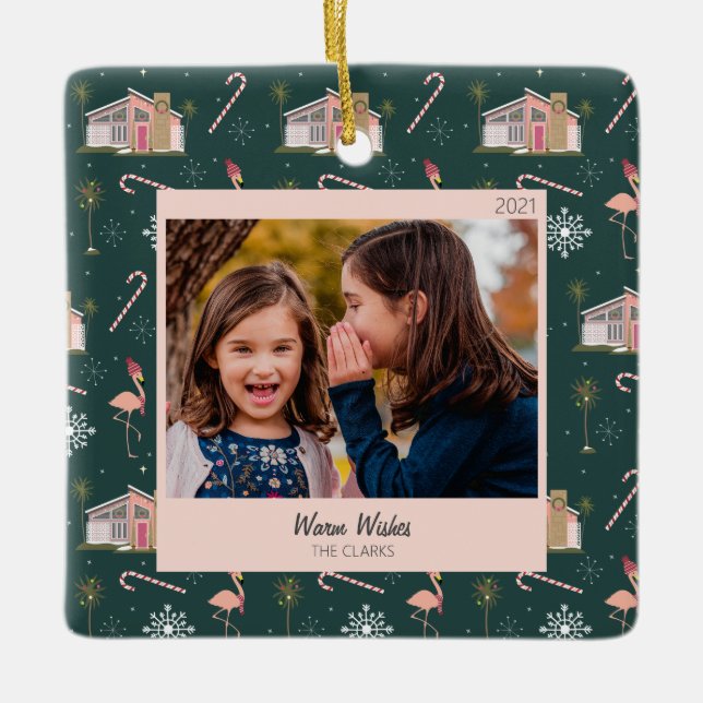 Midsekels Rosa House Handflatan Träd Photo Julgransprydnad Keramik (Framsida)