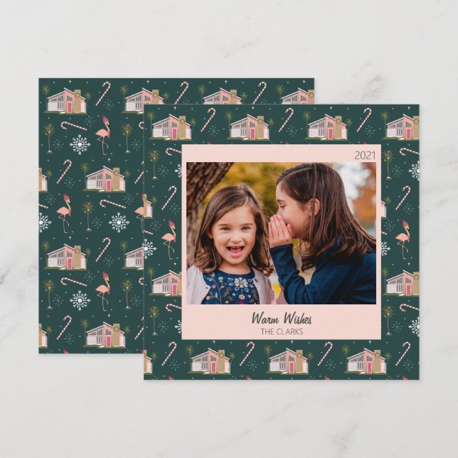 Midsekels Rosa House Handflatan Träd Photo  Julkort (Fram/baksida)