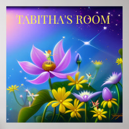 Midsommar gula blommor och älvor. Redigerbar Poster