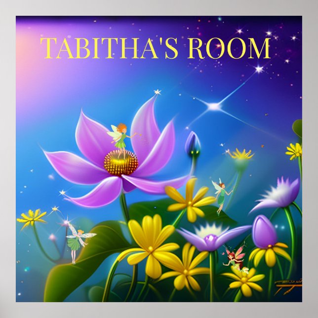 Midsommar gula blommor och älvor. Redigerbar Poster (Framsidan)