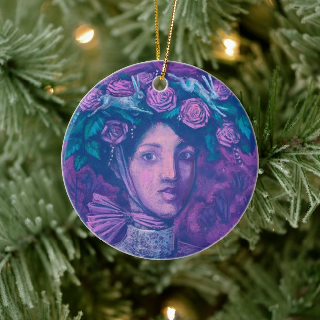 Midsommar Hat, sommarfantasy Surreal Porträtt Art Julgransprydnad Keramik (Träd)