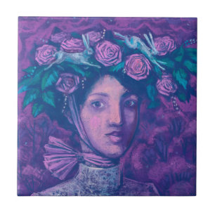 Midsommar Hat, sommarfantasy Surreal Porträtt Art Kakelplatta