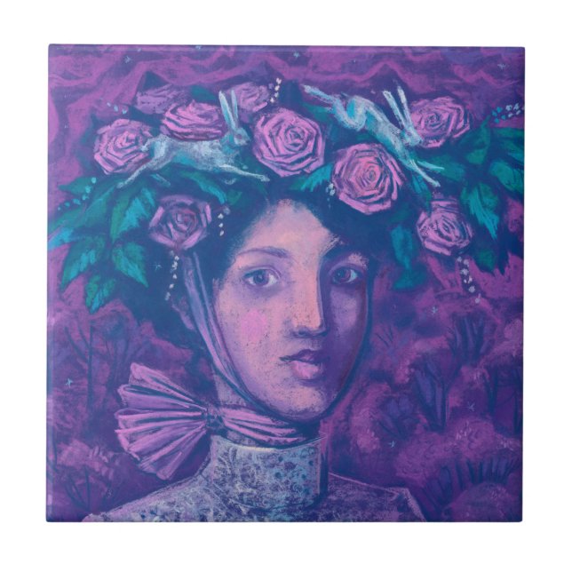 Midsommar Hat, sommarfantasy Surreal Porträtt Art Kakelplatta (Framsidan)