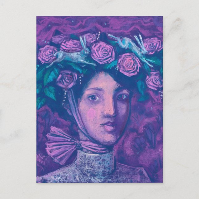 Midsommar Hat, sommarfantasy Surreal Porträtt Art Vykort (Framsida)