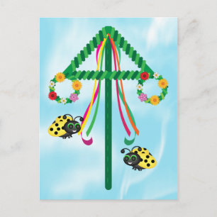 Midsommar Ladybug Maypole Vykort